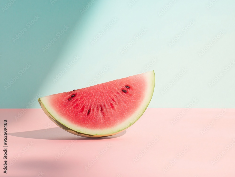 Watermelon Slice on Pastel Background Watermelon Slice on Pastel Background