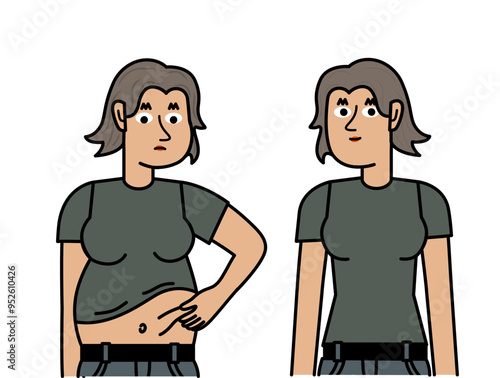 Fat woman and thin woman before and after.eps