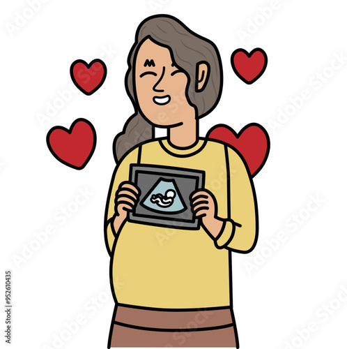 happy pregnant woman holding ultrasound.eps