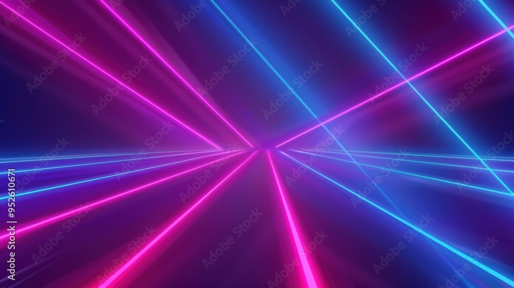 Abstract background with blue and pink laser beams on dark purple background. Neon lights in retro style. Abstract background with blue and pink laser beams on dark purple background. Neon lights in retro style.