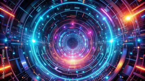 Wallpaper Mural Vibrant neon lights illuminate a mesmerizing digital vortex, swirling with futuristic code and circuits, evoking a sense of innovative progress and futuristic exploration. Torontodigital.ca