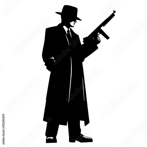 Silhouette gangster with a gun 