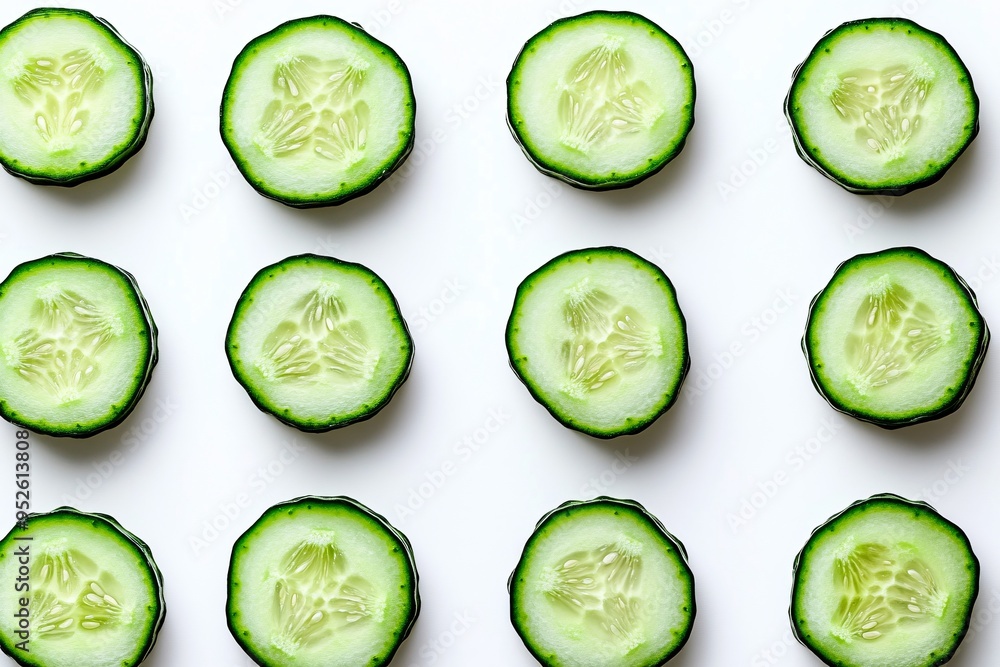 Sliced Cucumber Pattern on White Background Sliced Cucumber Pattern on White Background