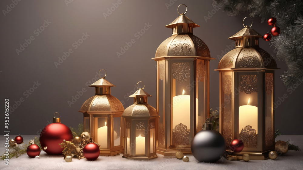 3d render minimalist christmas lantern elements with empty space 3d render minimalist christmas lantern elements with empty space