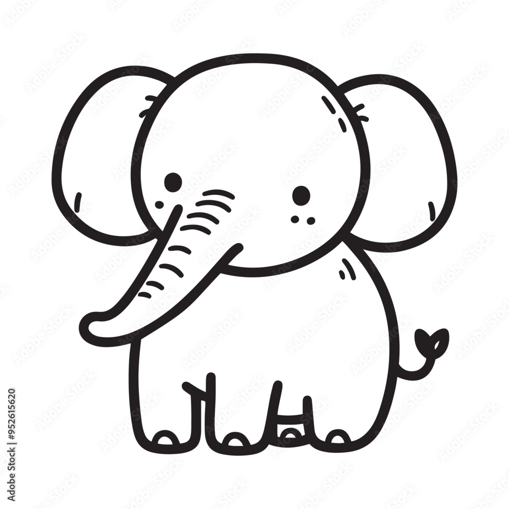 Obraz premium Elephant Black and White Line Art baby cute elephant for kids coloring page
