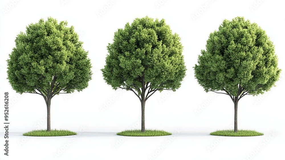 A set of four trees with realistic shapes and sizes A set of four trees with realistic shapes and sizes