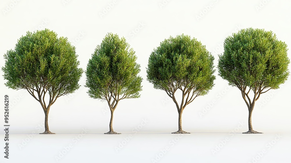 A set of four trees with realistic shapes and sizes A set of four trees with realistic shapes and sizes