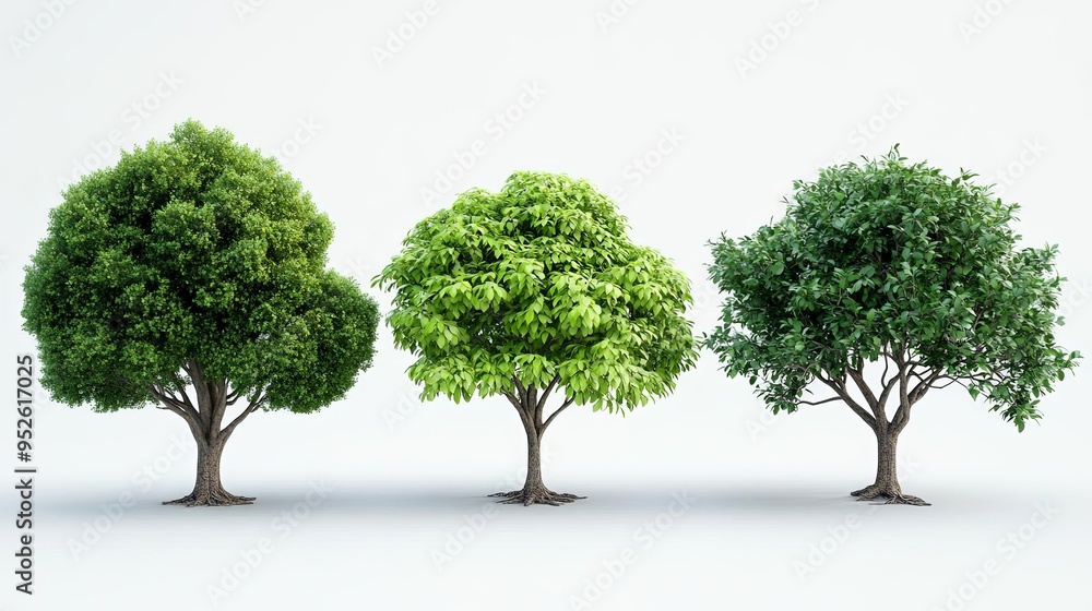 Obraz premium Four realistic trees with different forms and sizes