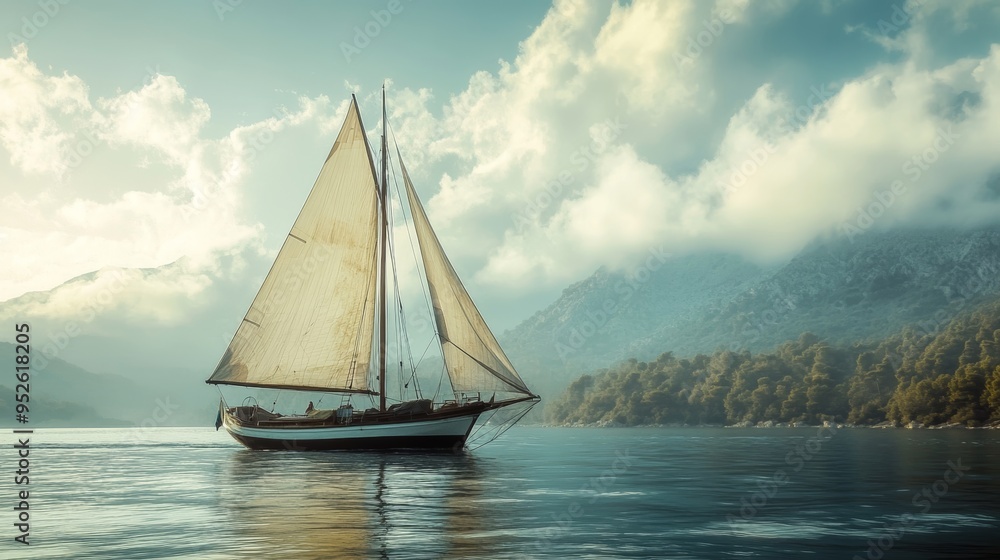 Sailing boat on the sea, serenity background Sailing boat on the sea, serenity background