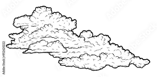 Set of clouds in hand drawn vintage retro style isolated on white background. Cartoon design elements. Vector illustration.