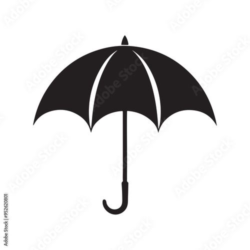 Umbrella silhouette vector, isolated on white background, black and white silhouette, vector and illustration, silhouette style