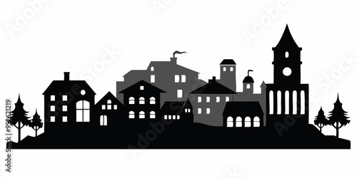 Wallpaper Mural silhouette of town on white background Torontodigital.ca