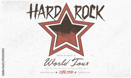 Rockstar word t shirt design. Vintage music poster design. Rock and roll world tour artwork. Hard rock lettering logo.