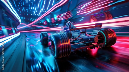 formula 1 car on a neon road