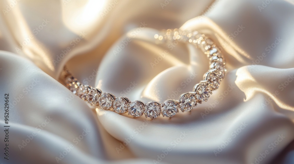 Diamond Elegance: A luxurious diamond necklace rests on creamy silk, capturing the brilliance and exquisite detail of the jewelry. Diamond Elegance: A luxurious diamond necklace rests on creamy silk, capturing the brilliance and exquisite detail of the jewelry.