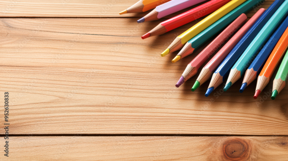 A vibrant collection of colored pencils arranged on a wooden surface, ideal for creative projects and artistic inspiration. A vibrant collection of colored pencils arranged on a wooden surface, ideal for creative projects and artistic inspiration.