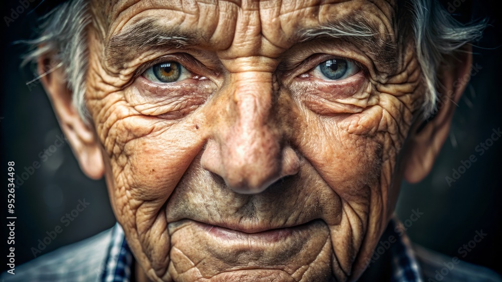 A close-up portrait of an elderly person's face, showcasing deep wrinkles, fine lines, and age spots, telling a story of wisdom, experience, and a life well-lived. A close-up portrait of an elderly person's face, showcasing deep wrinkles, fine lines, and age spots, telling a story of wisdom, experience, and a life well-lived.