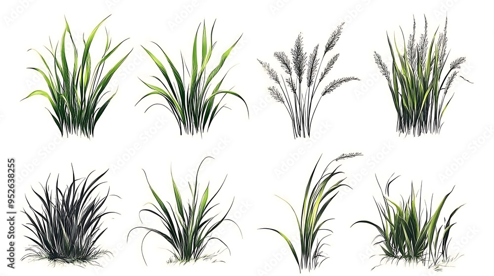 Hand-drawn set of blades of grass Hand-drawn set of blades of grass