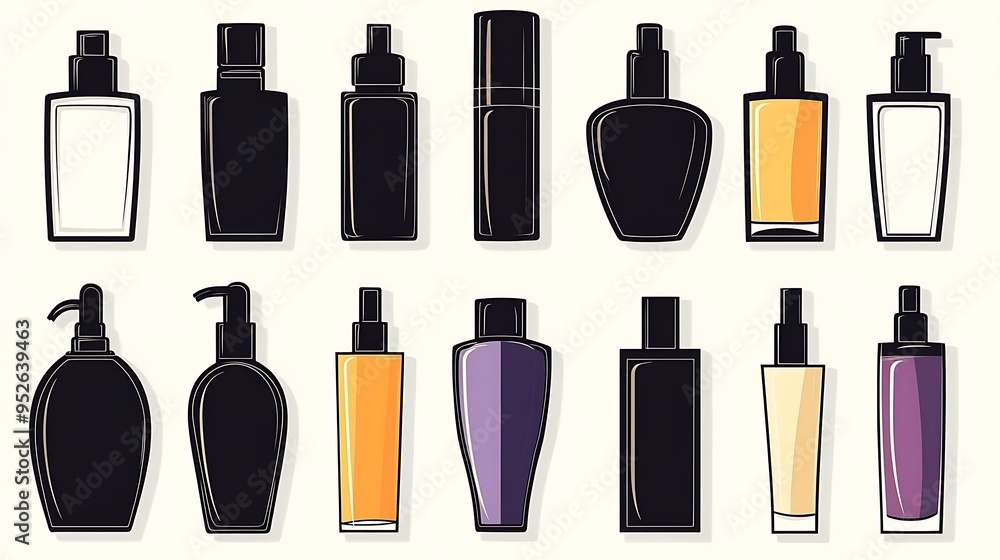 Fototapeta premium A silhouette vector illustration set of beauty cosmetic bottles