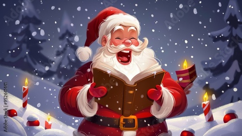 illustration of santa claus singing with an open book