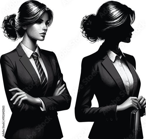 realistic business woman silhouette vector style with white background