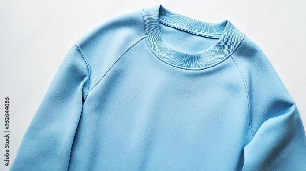 A light blue sweatshirt displayed on a flat surface, showcasing its design and texture. A light blue sweatshirt displayed on a flat surface, showcasing its design and texture.