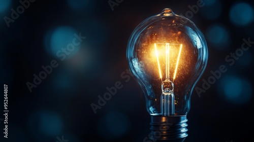 Close-up of a light bulb with glowing filament, symbolizing a new idea or innovative concept, set against a dark background for emphasis.