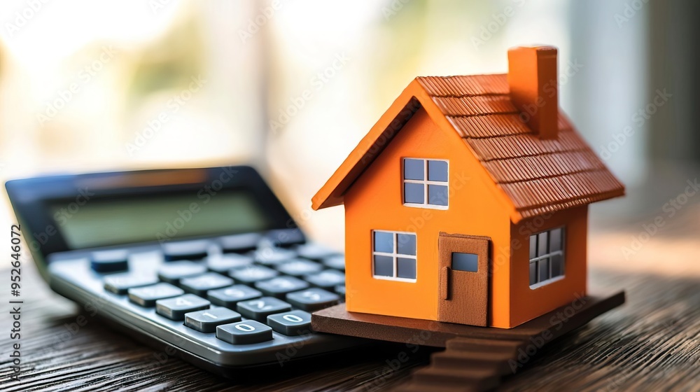 A miniature house model beside a calculator, symbolizing home buying, mortgage calculations, and financial planning. A miniature house model beside a calculator, symbolizing home buying, mortgage calculations, and financial planning.