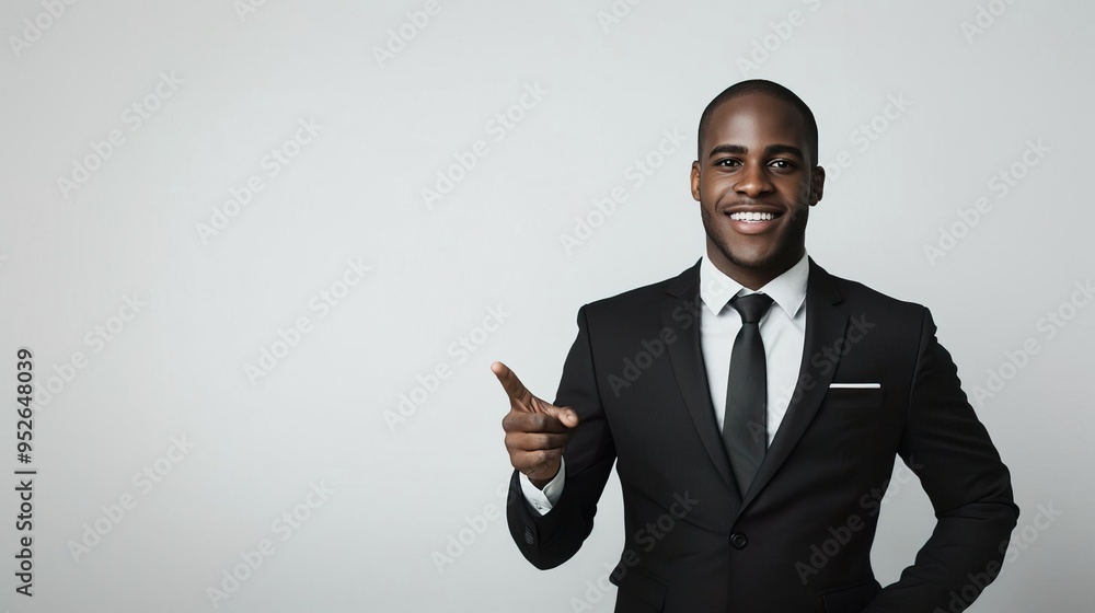 A confident businessman in a suit pointing with a smile, perfect for corporate and professional themes. A confident businessman in a suit pointing with a smile, perfect for corporate and professional themes.