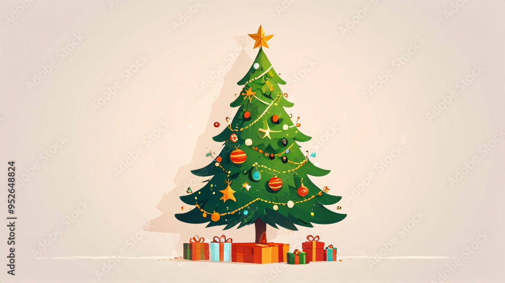 Christmas background theme, illustration of a Christmas tree with balls and stars and empty space for text
Christmas background theme, illustration of a Christmas tree with balls and stars and empty space for text