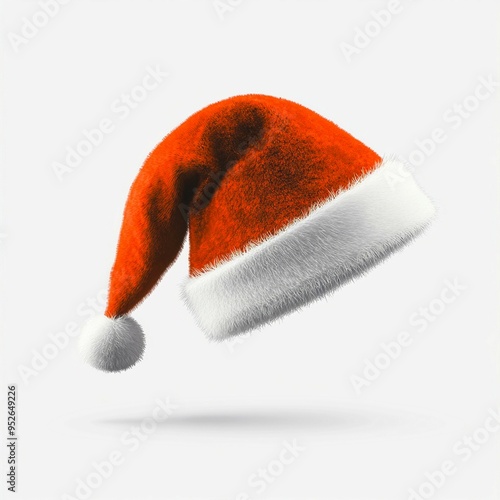 Front view of red santa hats isolated on white background, realistic photo, 3d rendar photo