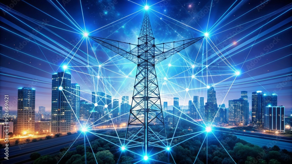 A stylized illustration of a power grid icon, featuring intersecting lines and nodes, symbolizing energy transmission and distribution in a modern urban infrastructure. A stylized illustration of a power grid icon, featuring intersecting lines and nodes, symbolizing energy transmission and distribution in a modern urban infrastructure.