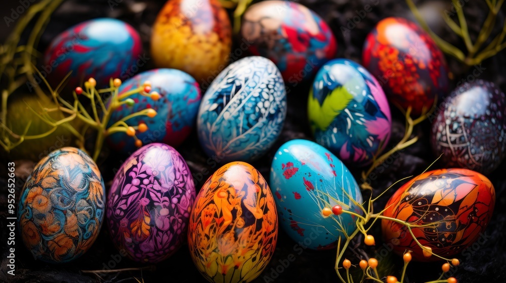 Colorful pastel easter eggs in a woven basket, celebrating springtime with vibrant decorated shells, perfect for holiday festivities and seasonal celebrations. Ideal for easter-themed designs, family Colorful pastel easter eggs in a woven basket, celebrating springtime with vibrant decorated shells, perfect for holiday festivities and seasonal celebrations. Ideal for easter-themed designs, family