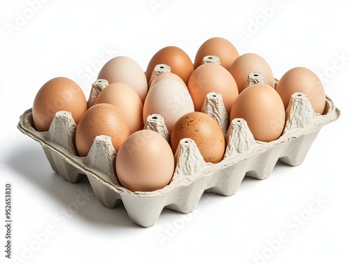 A Carton of Farm Fresh Eggs Isolated on a Crisp White Background with a Luminous Minimalist Aesthetic