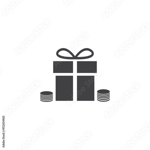 Gift box with coin icon vector, flat design style on white background