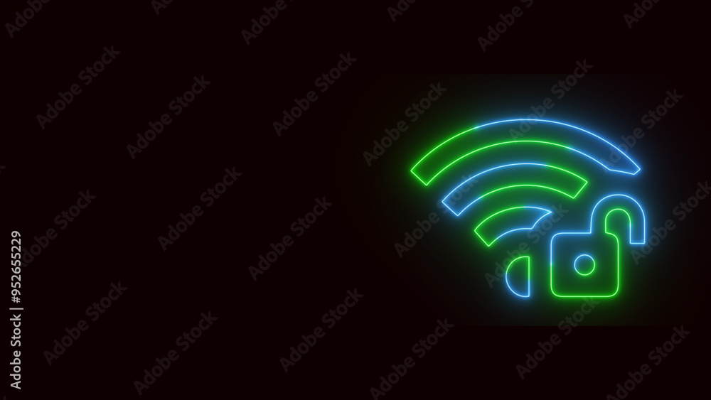 Neon outline wifi unlock icon on black background. Neon outline wifi unlock icon on black background.