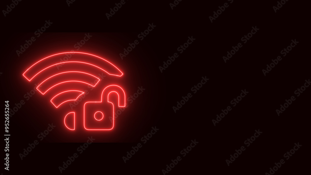 Neon outline wifi unlock icon on black background. Neon outline wifi unlock icon on black background.