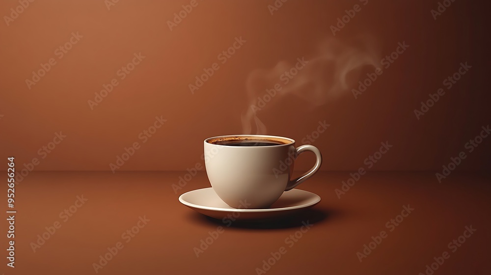A steaming cup of coffee on a brown background. A steaming cup of coffee on a brown background.