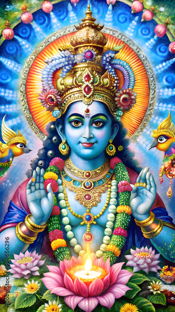 Divine Portrait of Lord Krishna Holding Flute Divine Portrait of Lord Krishna Holding Flute