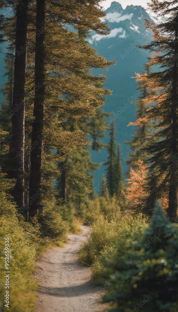 A path through a mountain, or forest area, often used as a forest mountain trail