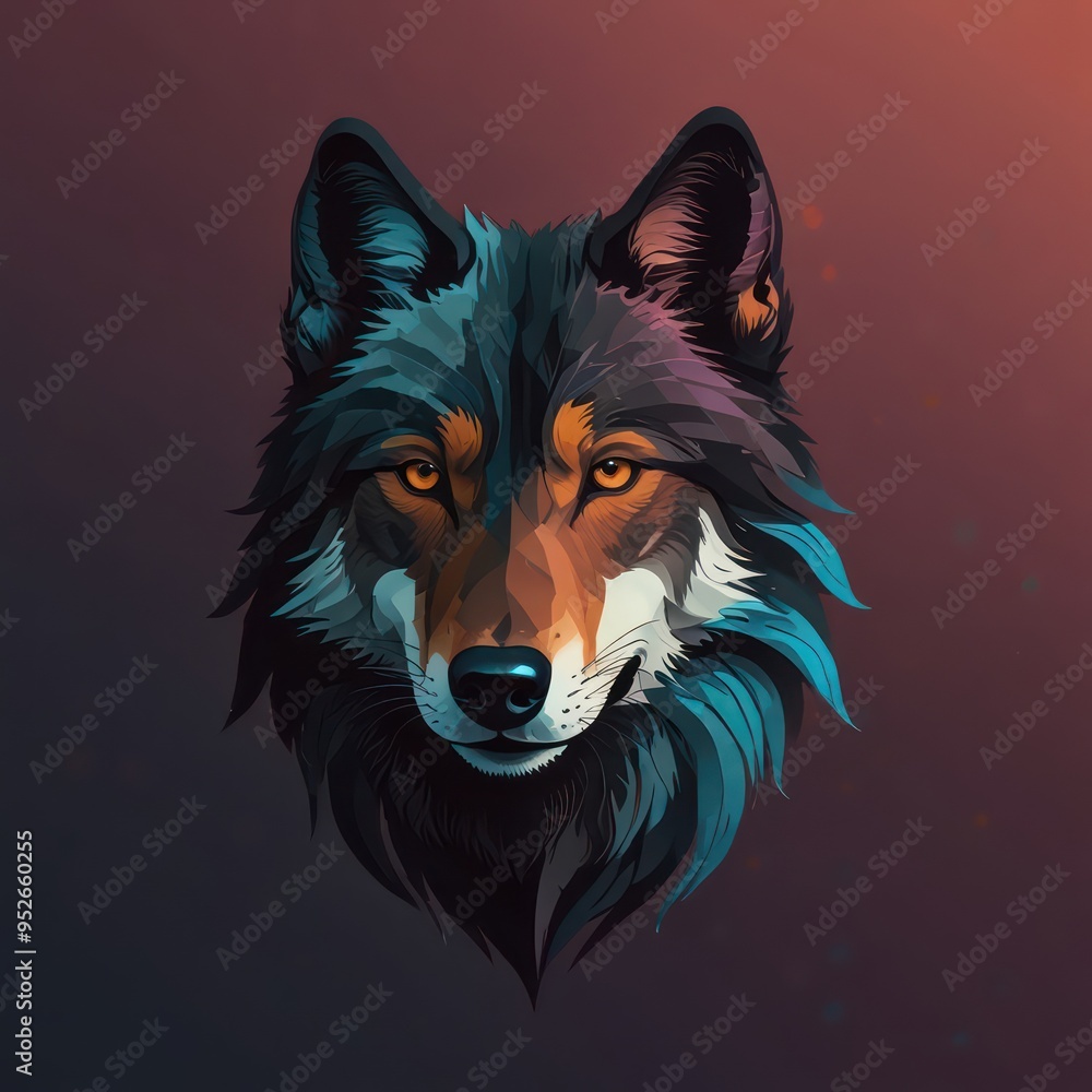 Minimalist wolf face logo, forward-facing, monochrome lines, vibrant gradient background Minimalist wolf face logo, forward-facing, monochrome lines, vibrant gradient background