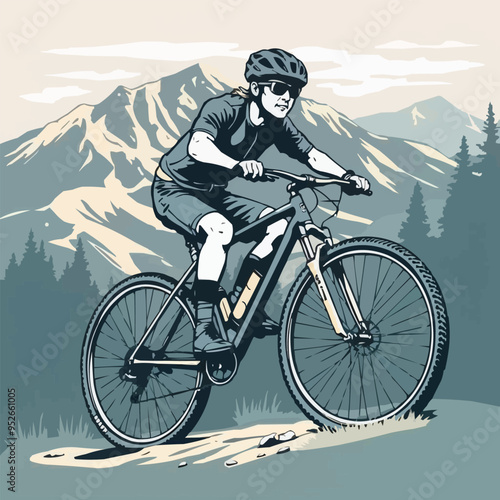 mountain bike cycling vector illustration. vintage artwork