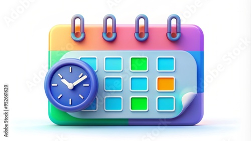 Colorful digital calendar icon with clock and checkbox symbols, representing efficient appointment scheduling and time management in a modern digital environment.