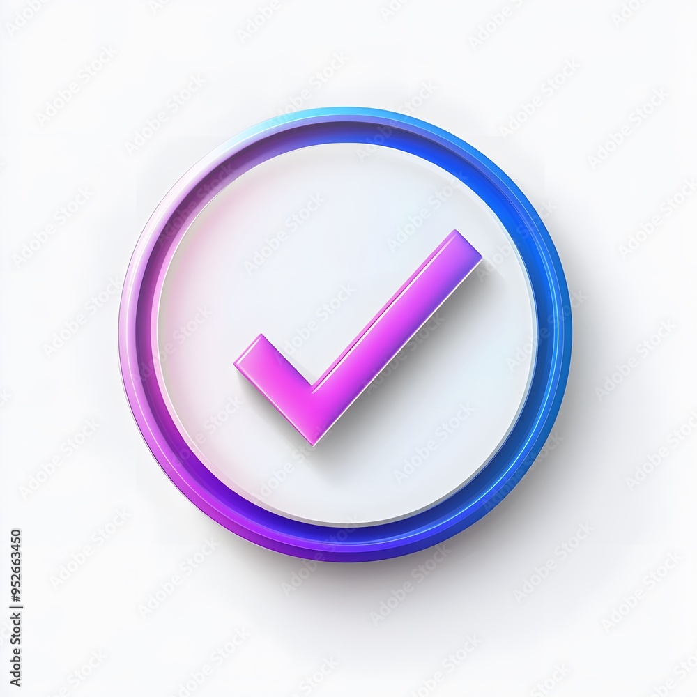 3d check icon, checklist tick, done mark. Vector realistic plastic style checkmark, symbol of selection, confirmation or approval. purple and blue circle with a white, white background
3d check icon, checklist tick, done mark. Vector realistic plastic style checkmark, symbol of selection, confirmation or approval. purple and blue circle with a white, white background