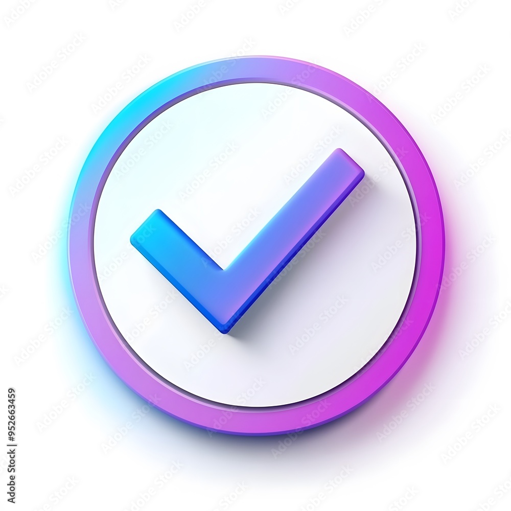 3d check icon, checklist tick, done mark. Vector realistic plastic style checkmark, symbol of selection, confirmation or approval. purple and blue circle with a white, white background
3d check icon, checklist tick, done mark. Vector realistic plastic style checkmark, symbol of selection, confirmation or approval. purple and blue circle with a white, white background