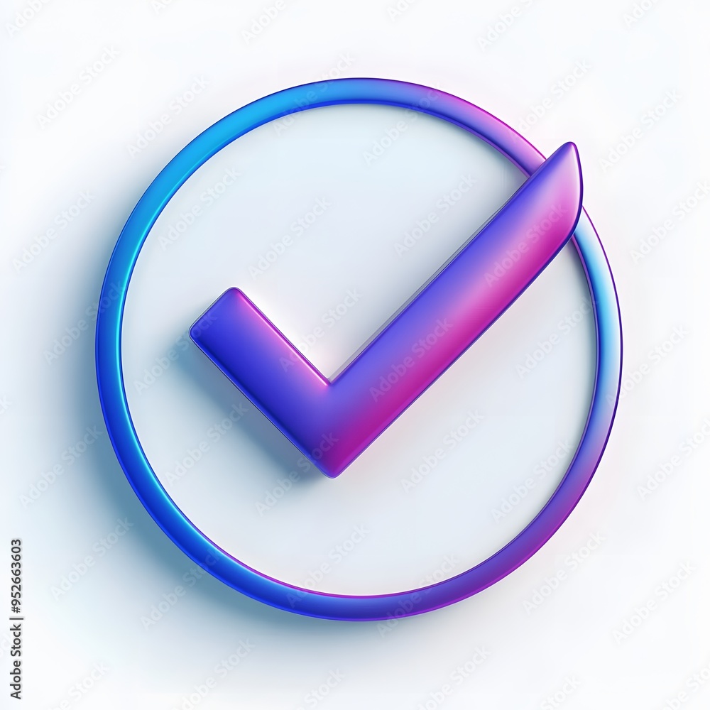 3d check icon, checklist tick, done mark. Vector realistic plastic style checkmark, symbol of selection, confirmation or approval. purple and blue circle with a white, white background
3d check icon, checklist tick, done mark. Vector realistic plastic style checkmark, symbol of selection, confirmation or approval. purple and blue circle with a white, white background