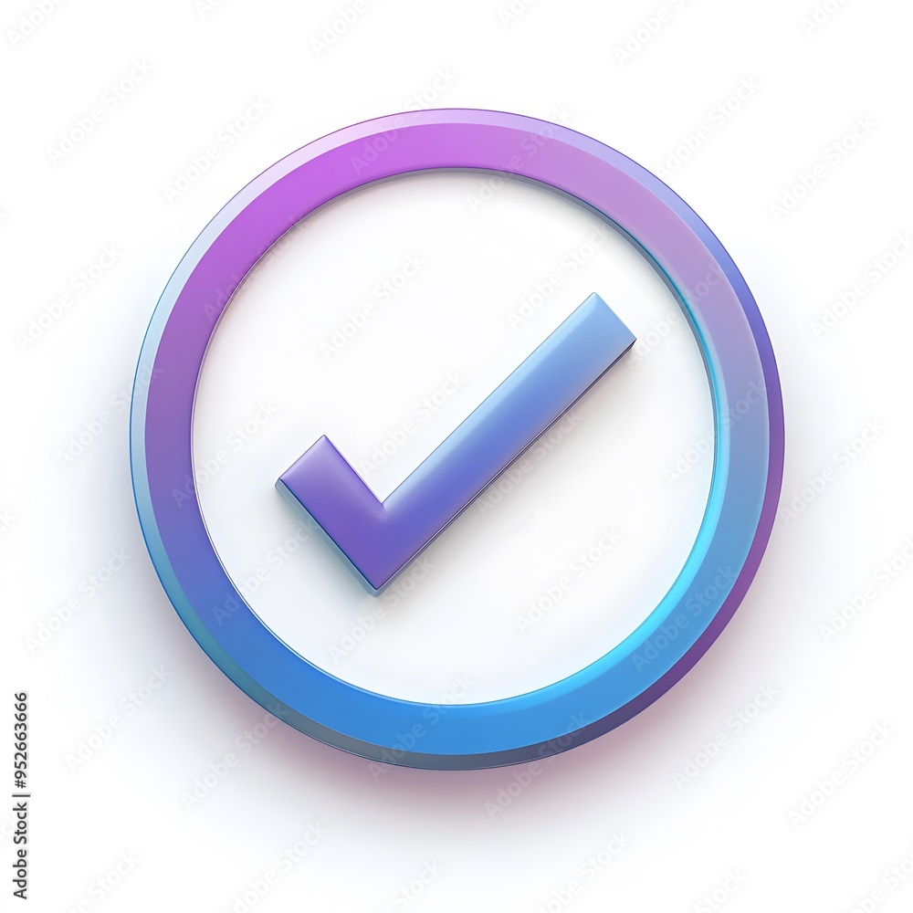 3d check icon, checklist tick, done mark. Vector realistic plastic style checkmark, symbol of selection, confirmation or approval. purple and blue circle with a white, white background
3d check icon, checklist tick, done mark. Vector realistic plastic style checkmark, symbol of selection, confirmation or approval. purple and blue circle with a white, white background