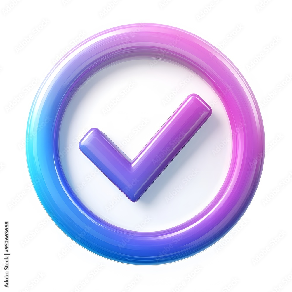 3d check icon, checklist tick, done mark. Vector realistic plastic style checkmark, symbol of selection, confirmation or approval. purple and blue circle with a white, white background
3d check icon, checklist tick, done mark. Vector realistic plastic style checkmark, symbol of selection, confirmation or approval. purple and blue circle with a white, white background