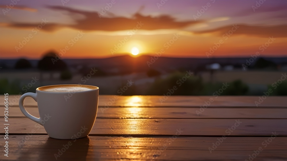 Latte on a Table Over Sunset - Perfect for Cozy Cafe Decor, Home Wall Art, and Relaxing Sunset-Themed Ambiance Latte on a Table Over Sunset - Perfect for Cozy Cafe Decor, Home Wall Art, and Relaxing Sunset-Themed Ambiance
