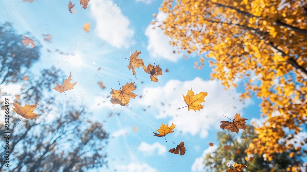 Crisp autumn day with leaves swirling in the wind cool weather Crisp autumn day with leaves swirling in the wind cool weather